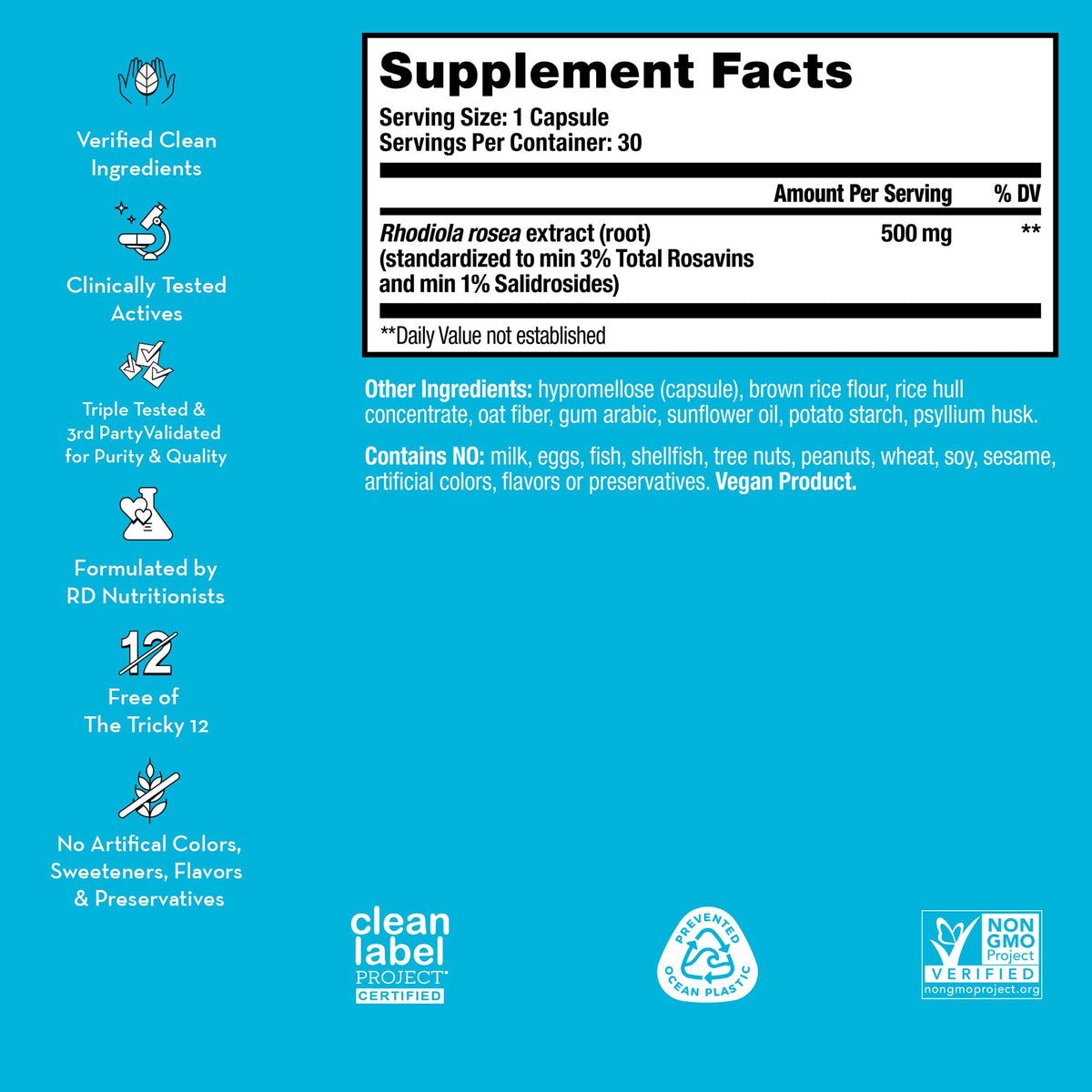 Étiquette du flacon HUM Big Chill Rhodiola Rosea 500mg