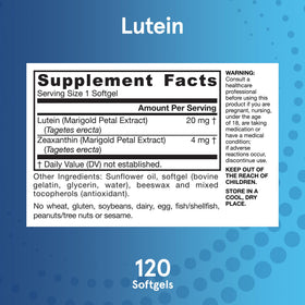 Étiquette du flacon Jarrow Lutein 20 mg avec Zeaxanthin
