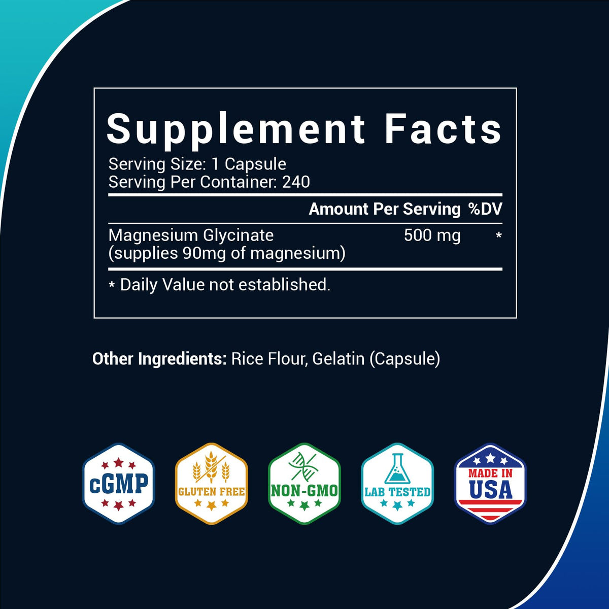 Étiquette du flacon Luckycare Magnésium Glycinate 500mg