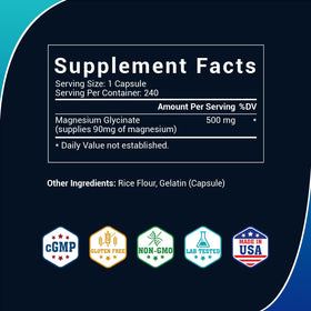 Étiquette du flacon Luckycare Magnésium Glycinate 500mg