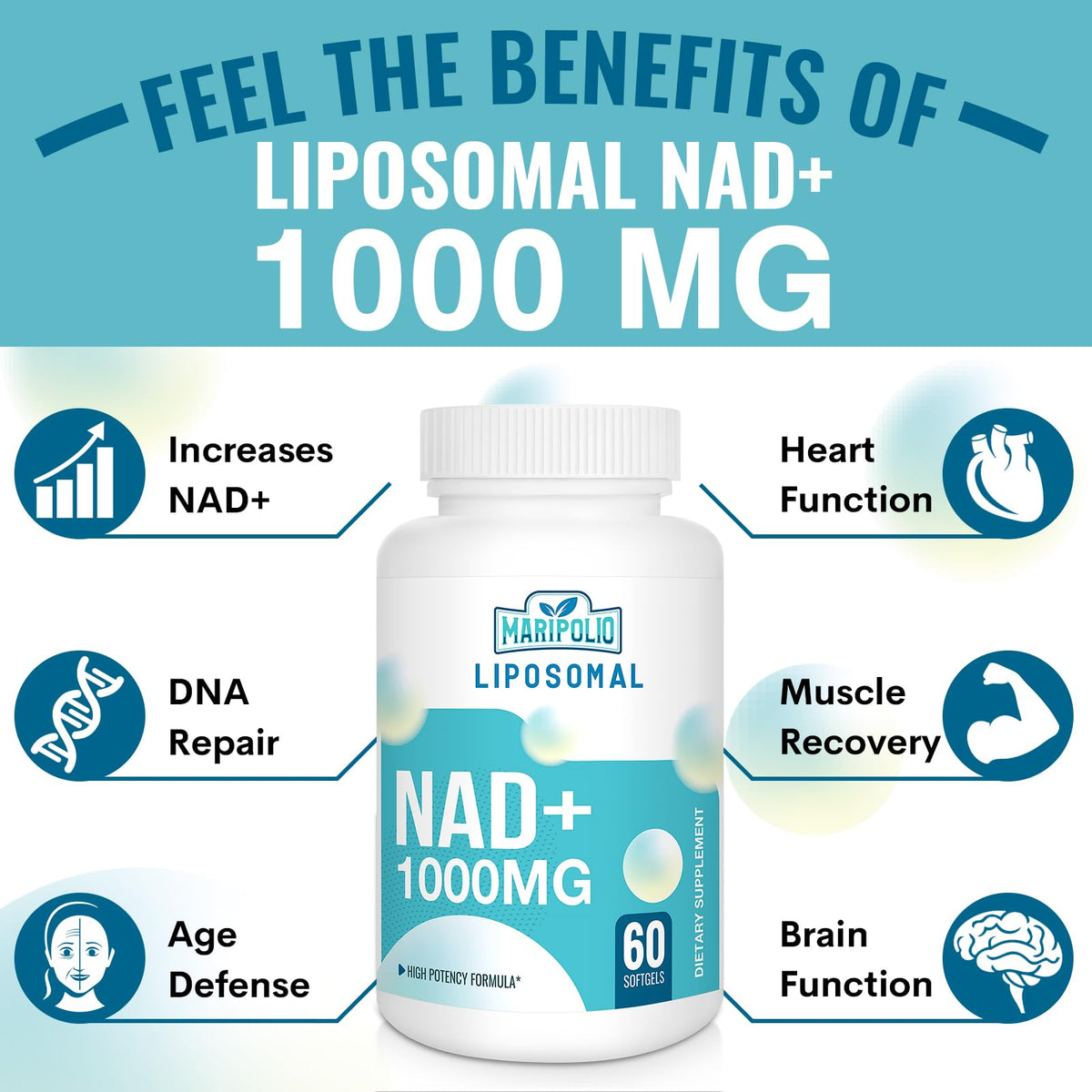 Étiquette du flacon Maripolio Liposomal NAD+ 1000 mg