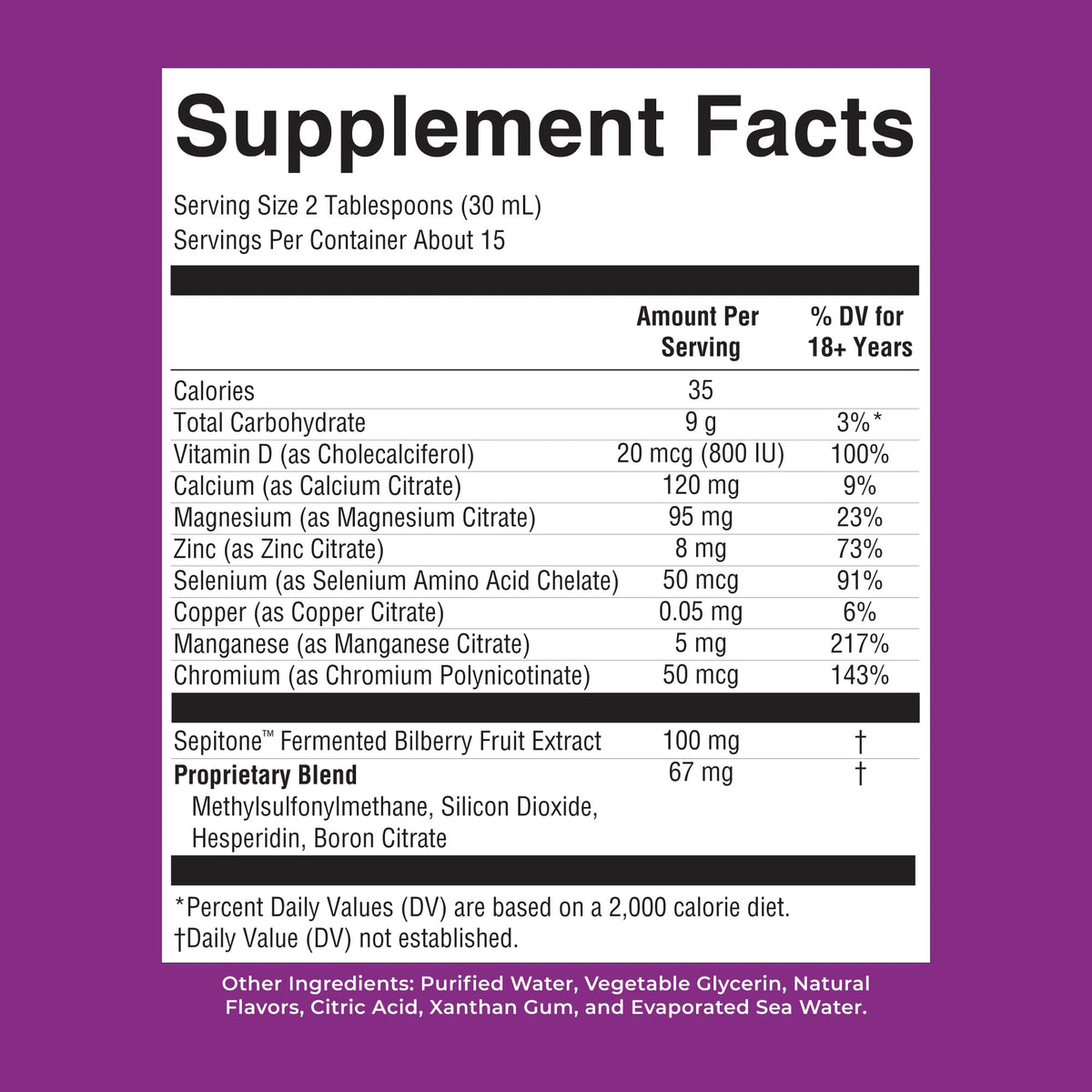 Étiquette du flacon MARYRUTH'S Multimineral avec informations nutritionnelles