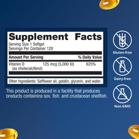 Étiquette du flacon Metagenics Vitamine D3 5000 UI