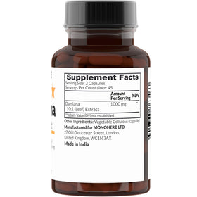Étiquette du flacon MONOHERB Extrait de Damiana 1000 mg