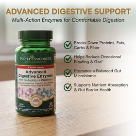 Étiquette du flacon Multi-Enzymes Purity Products avec informations nutritionnelles