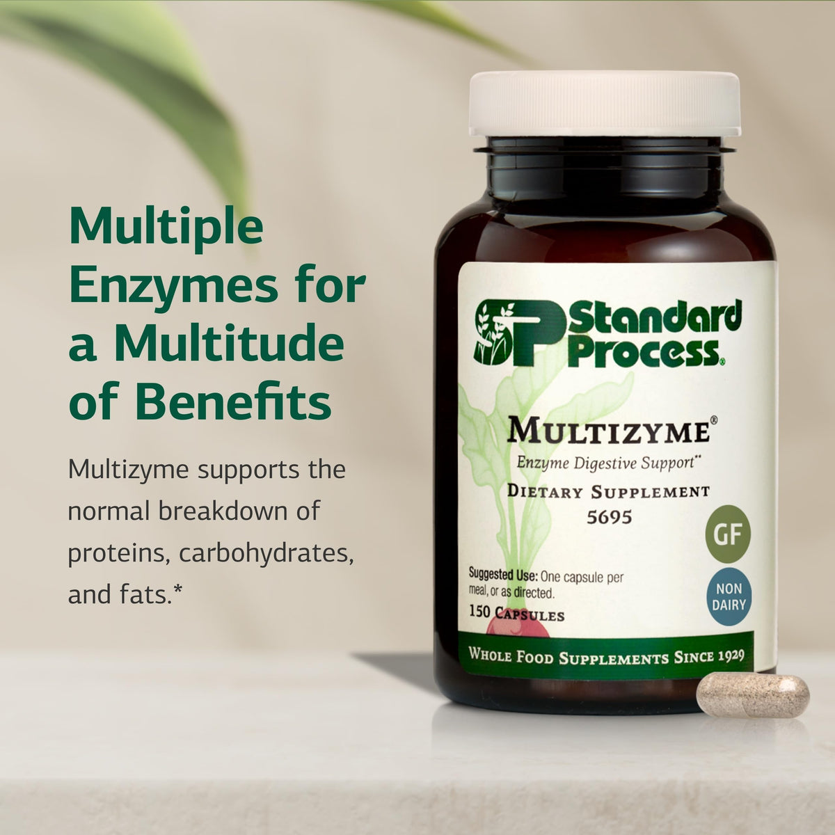 Étiquette du flacon Multizyme Standard Process avec informations nutritionnelles