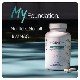 Étiquette du flacon MyGevity NAC 600mg Capsules Vegan