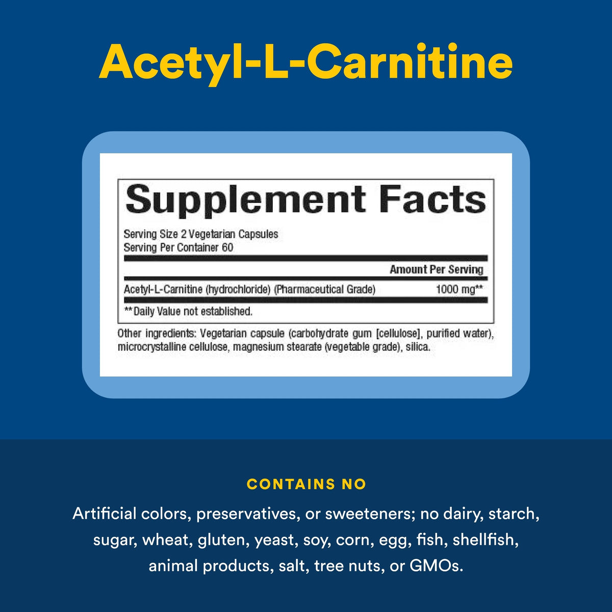 Étiquette du flacon Natural Factors Acétyl L-Carnitine 500 mg