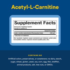 Étiquette du flacon Natural Factors Acétyl L-Carnitine 500 mg