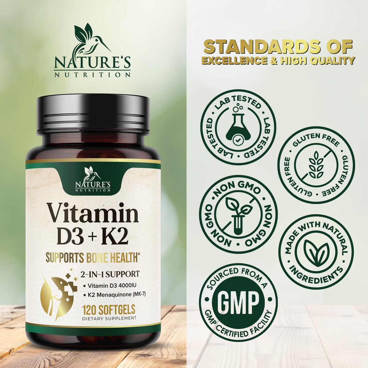 Étiquette du flacon Nature's Nutrition D3 K2