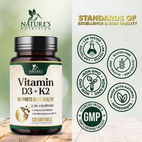Étiquette du flacon Nature's Nutrition D3 K2
