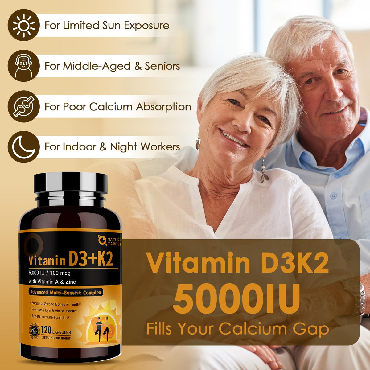 Étiquette du flacon NATURE TARGET Complexe Vitamines D3 K2
