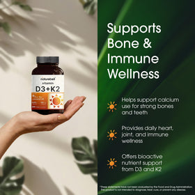 Étiquette du flacon NatureBell Vitamine D3 5000 IU et K2 100 mcg