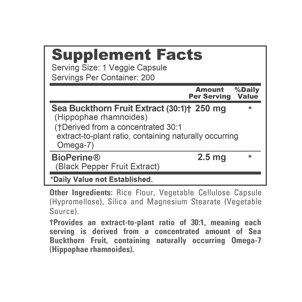 Étiquette du flacon NusaPure Omega-7 250mg
