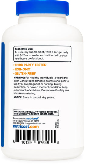 Étiquette du flacon Nutricost Huile de Cassis 1000mg
