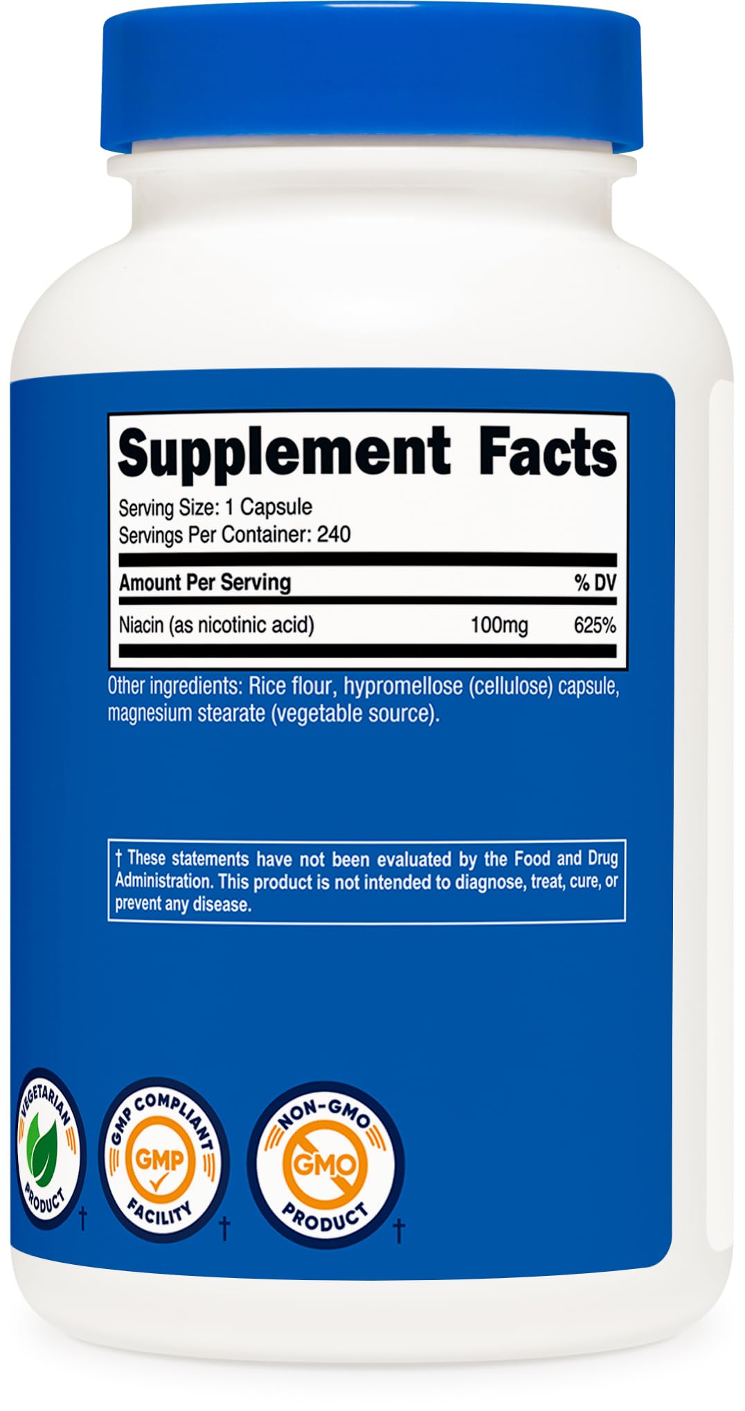 Étiquette du flacon Nutricost Niacine 240 capsules