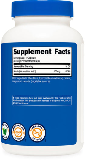 Étiquette du flacon Nutricost Niacine 240 capsules