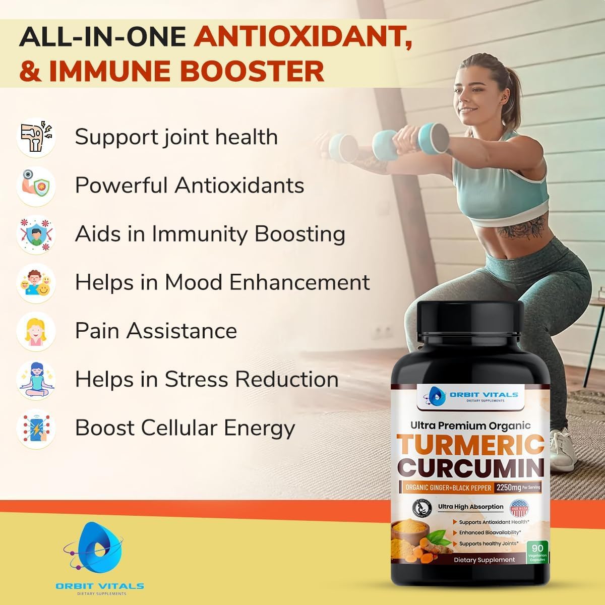 Étiquette du flacon Orbit Vitals Curcuma 2250mg