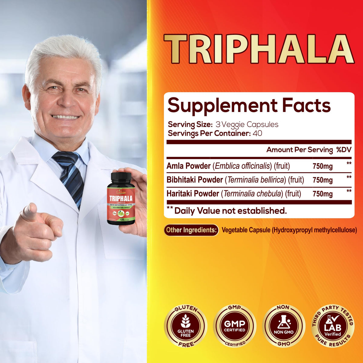 Étiquette du flacon Organic Cadane Triphala