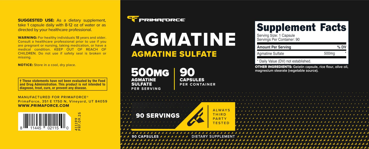 Étiquette du flacon Primaforce Agmatine Sulfate 500mg