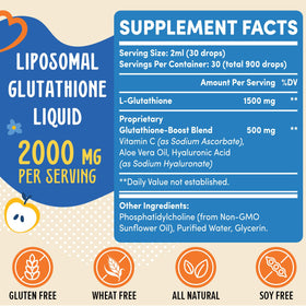 Étiquette du flacon Prunucis Glutathione Liposomal 2000MG avec informations nutritionnelles
