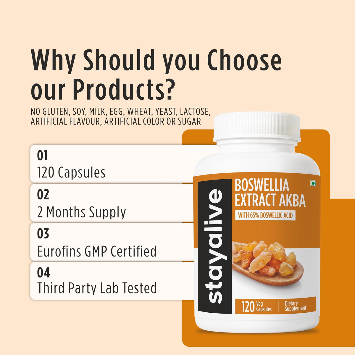 Étiquette du flacon STAY ALIVE Boswellia Serrata 1000mg