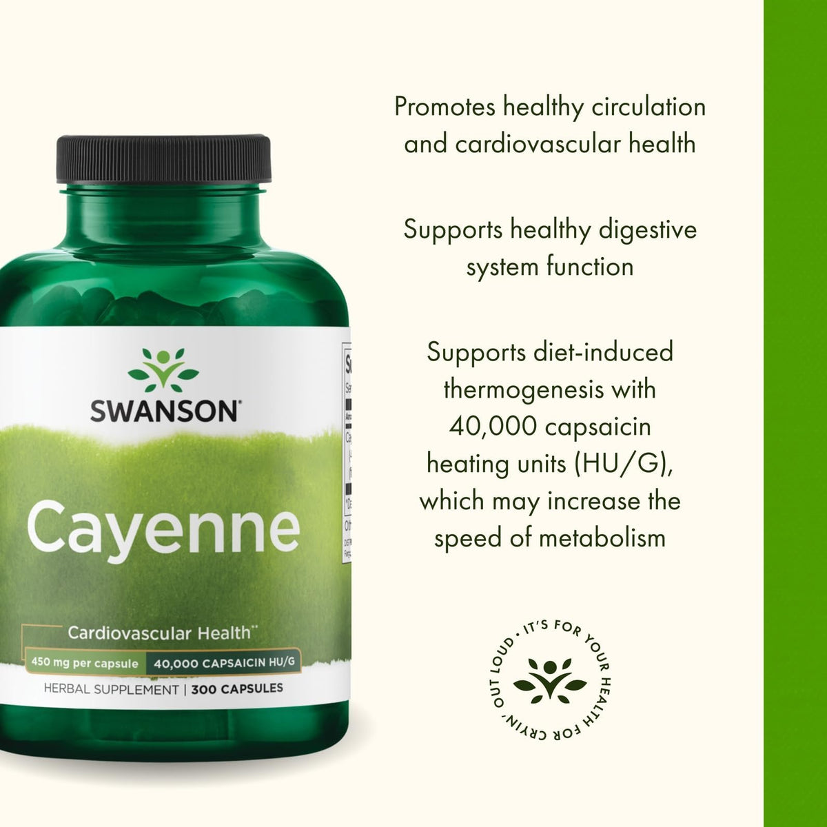 Étiquette du flacon Swanson Cayenne 450 mg