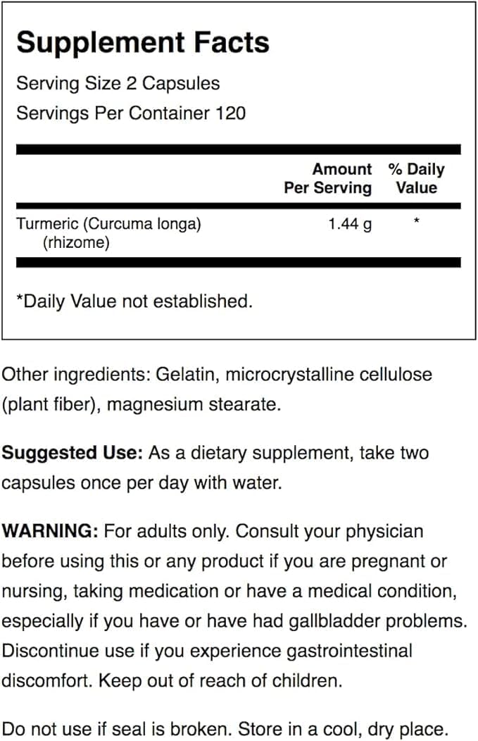 Étiquette du flacon Swanson Curcuma Curcumin