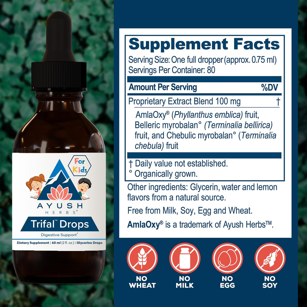 Étiquette du flacon Trifal Drops Ayush Herbs pour enfants