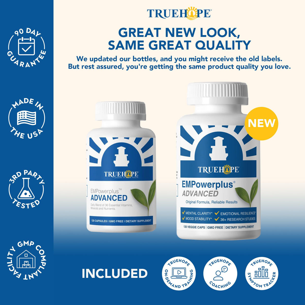 Étiquette du flacon Truehope EMPowerplus avec informations nutritionnelles
