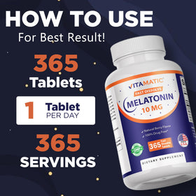Étiquette du flacon Vitamatic Mélatonine 10 mg 730 comprimés