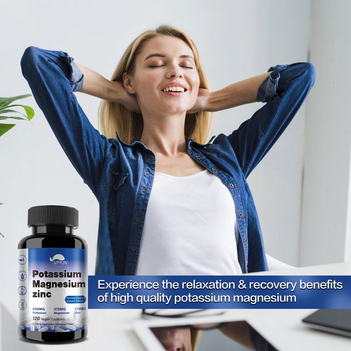 Étiquette du flacon VPKIN Complément Potassium Magnésium 1000mg