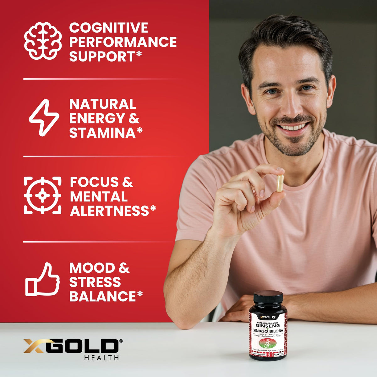 Étiquette du flacon X Gold Health Ginseng Rouge Coréen