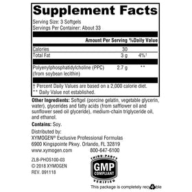 Étiquette du flacon XYMOGEN PhosphaLine avec ingrédients