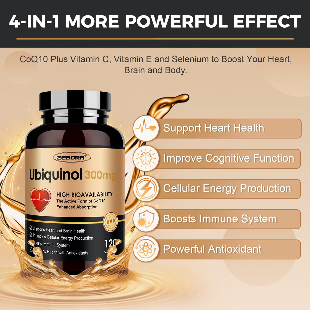 Étiquette du flacon ZEBORA Ubiquinol CoQ10 300mg