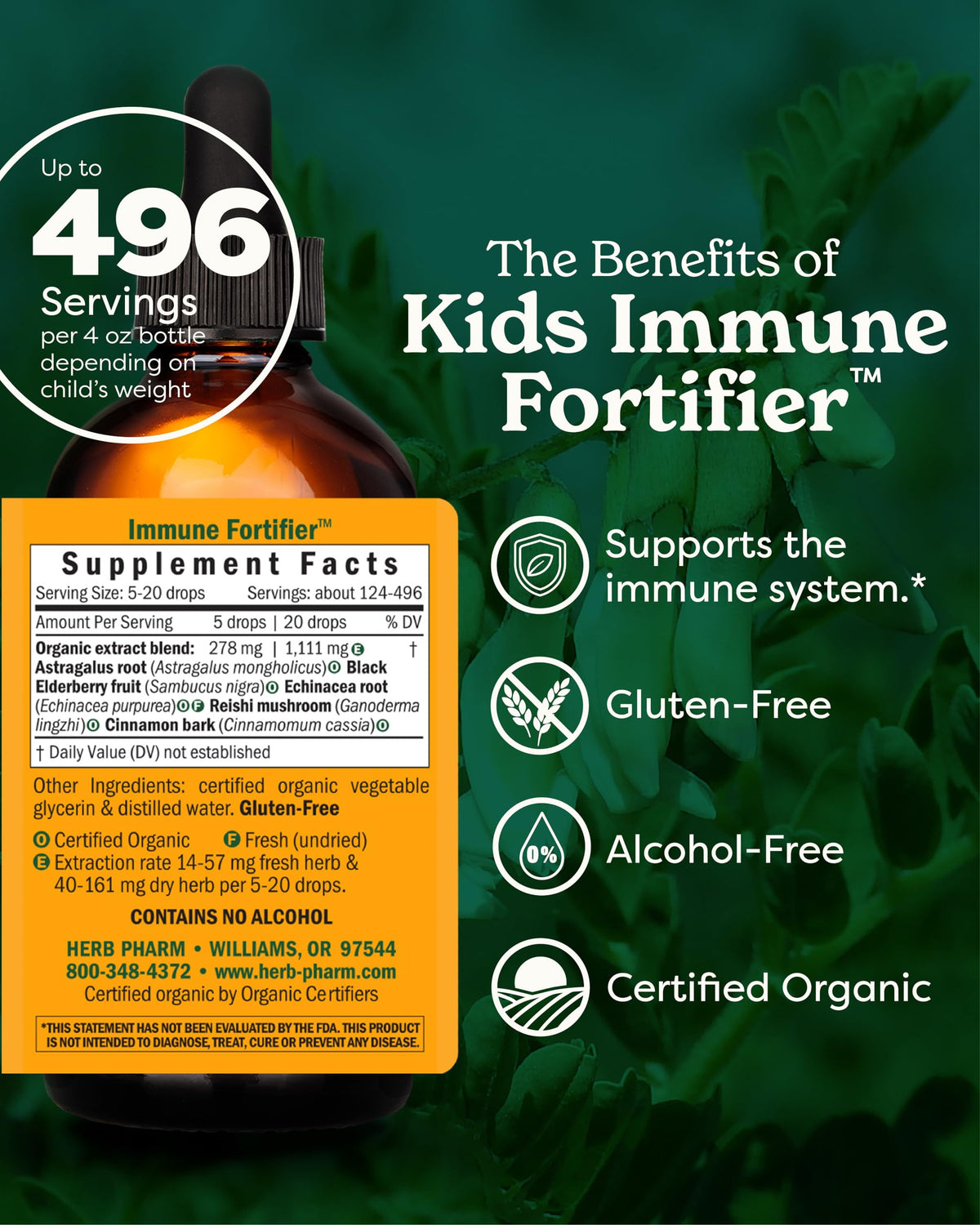 Étiquette du Fortifiant daily wellness Enfant Herb Pharm avec ingrédients