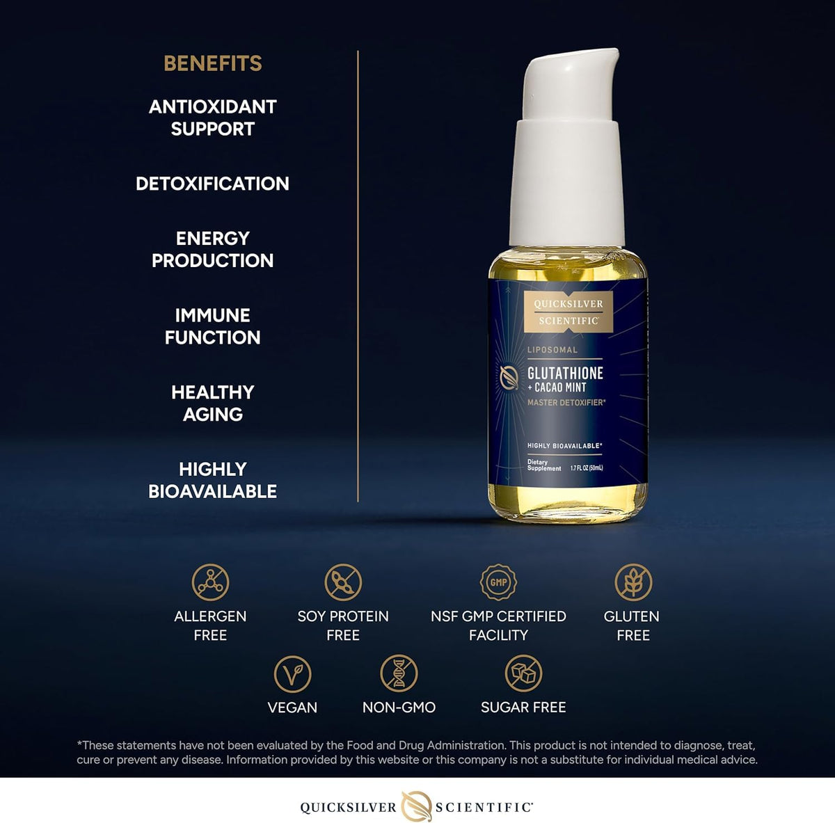 Étiquette du Glutathione Liposomal Quicksilver Scientific avec ingrédients