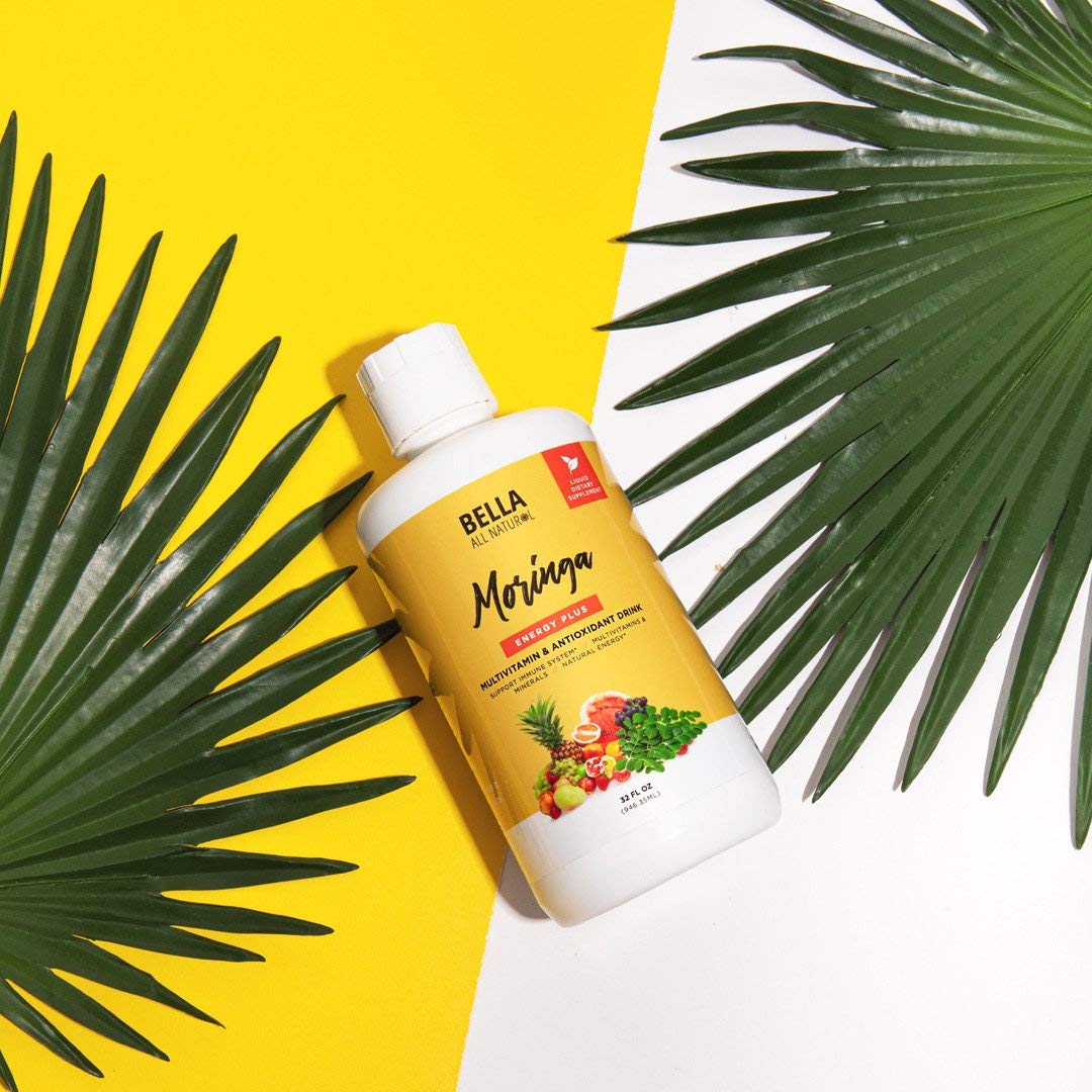 Étiquette du jus de moringa Bella All Natural avec informations nutritionnelles
