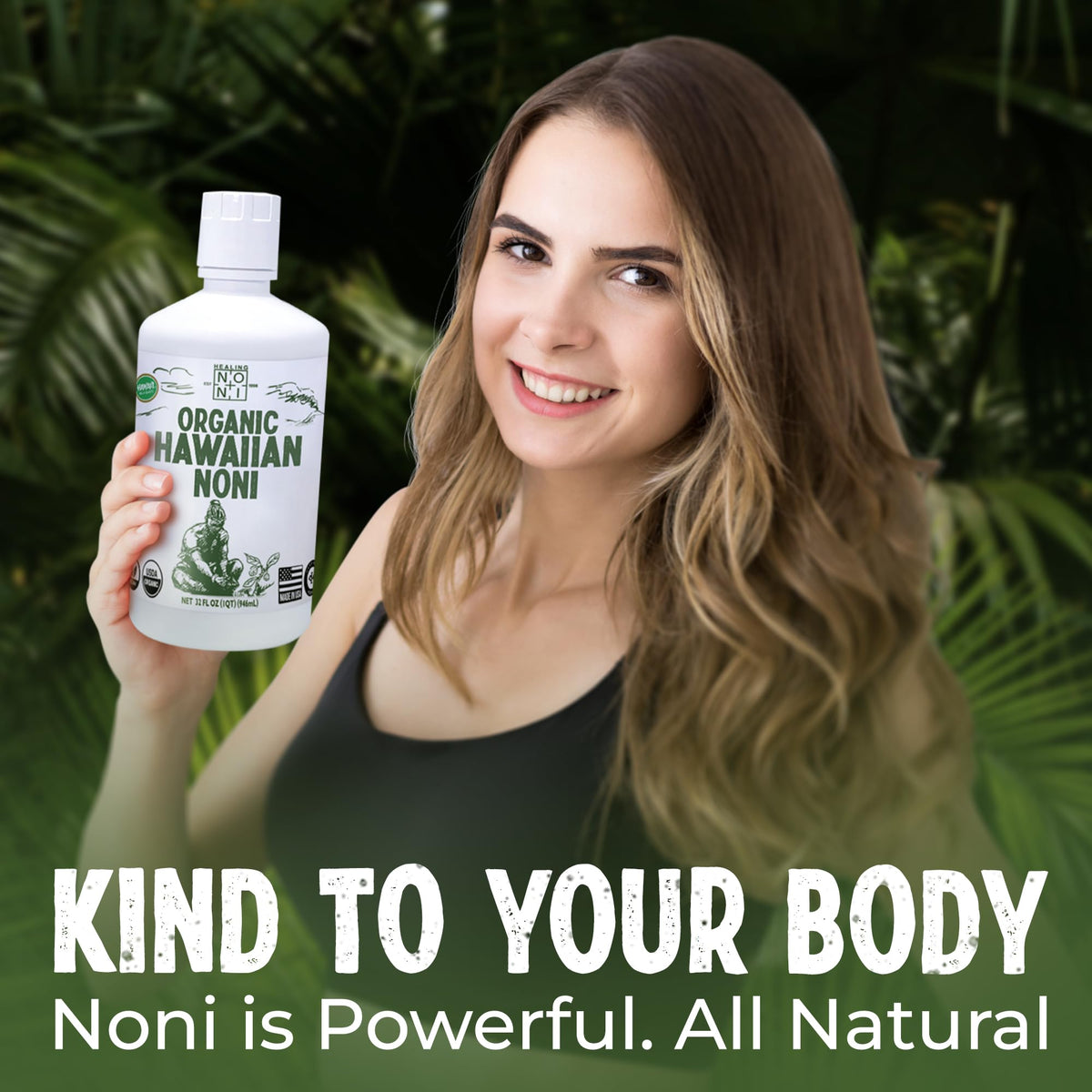 Étiquette du jus de noni Healing Noni 1L