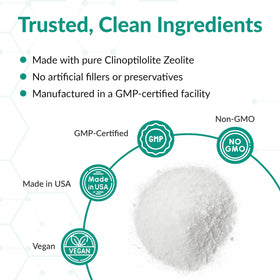 Étiquette du pot de clinoptilolite zeolite Organic Excellence