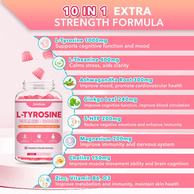 Étiquette du pot de gummies L-Tyrosine Zetelixia