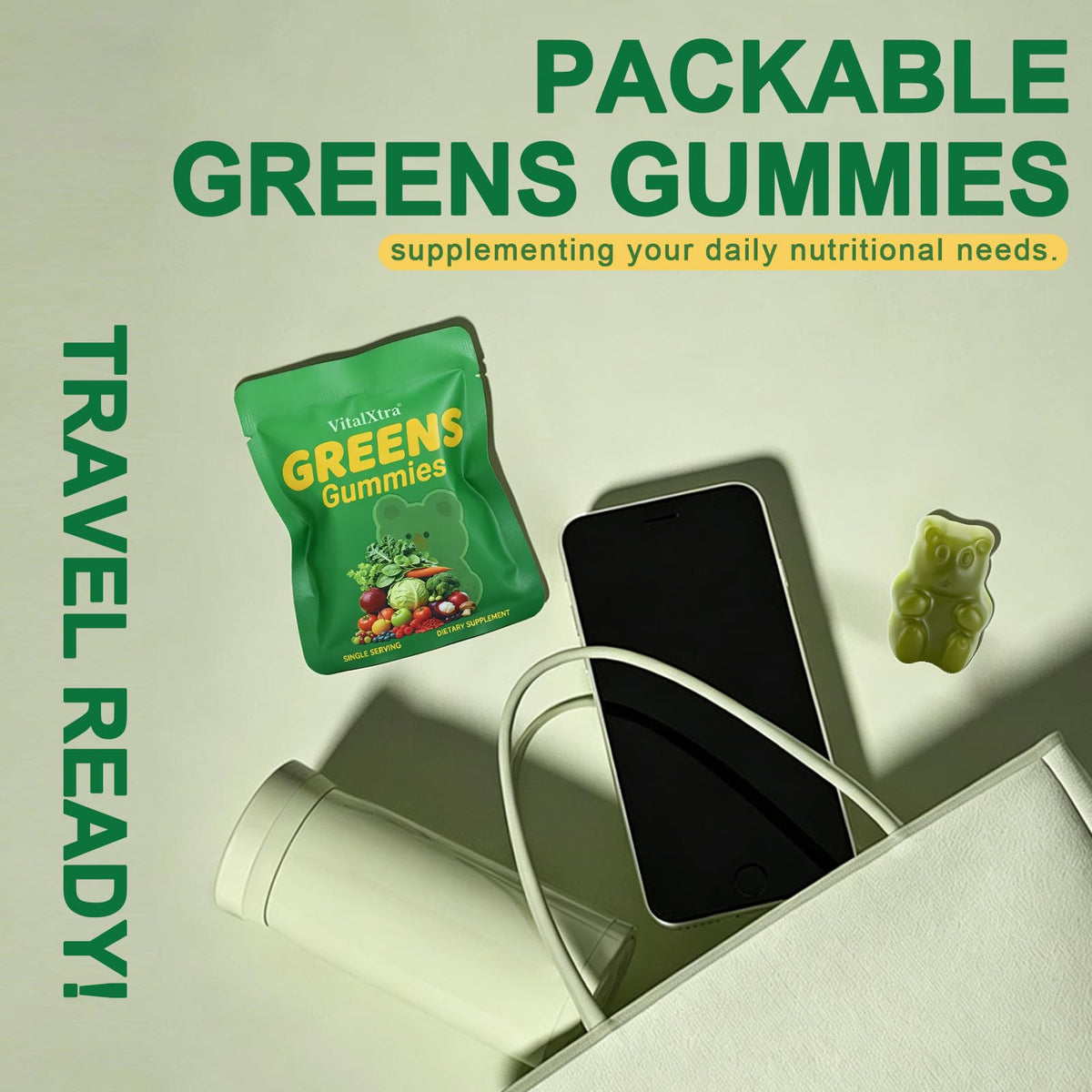 Étiquette du pot de gummies verts VitalXtra