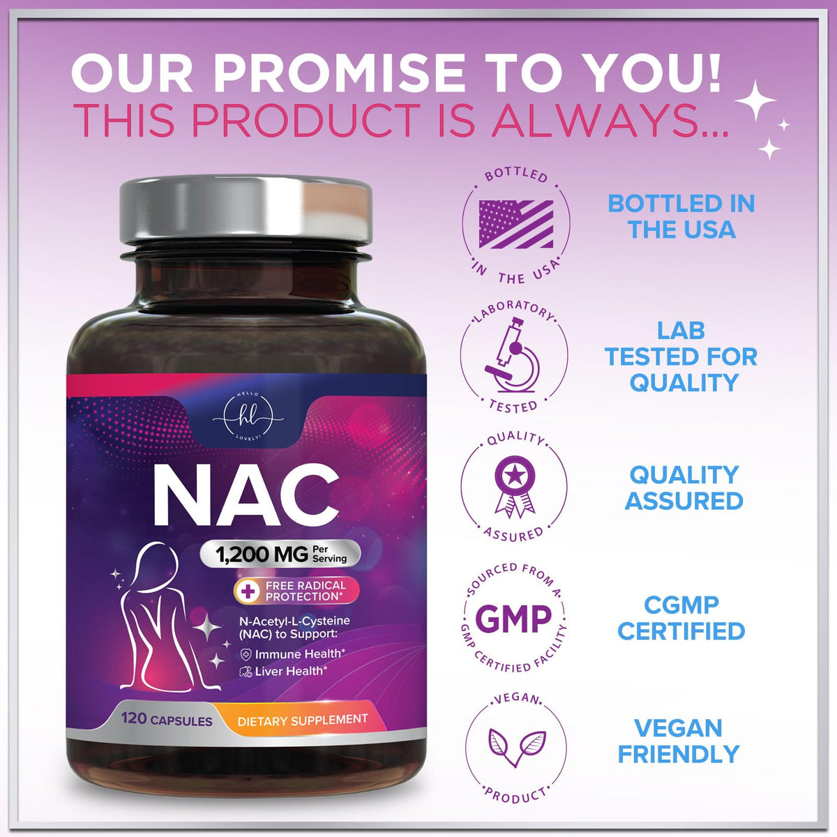 Étiquette du pot de NAC 1200 mg de Hello Lovely!
