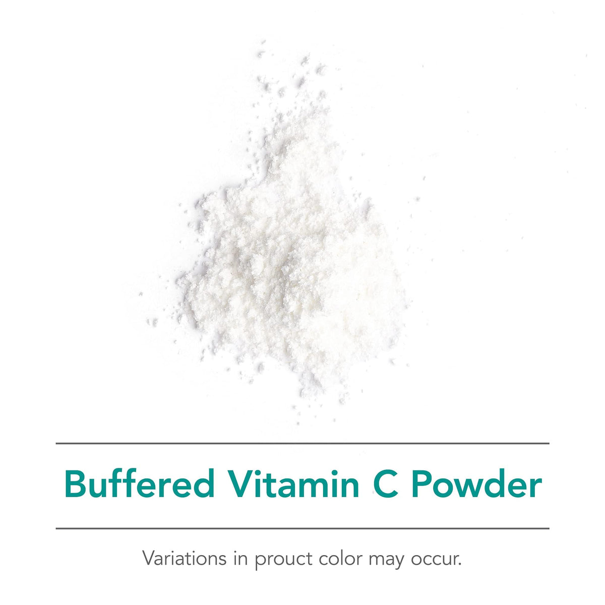 Étiquette du pot de poudre de vitamine C tamponnée Allergy Research Group