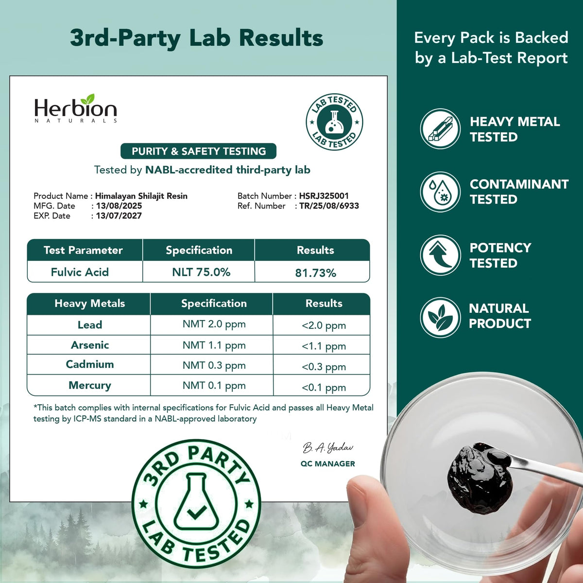 Étiquette du pot de résine de Shilajit Himalayen HERBION