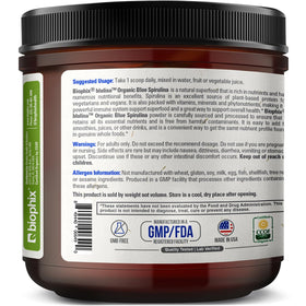Étiquette du pot de spiruline bleue bio biophix