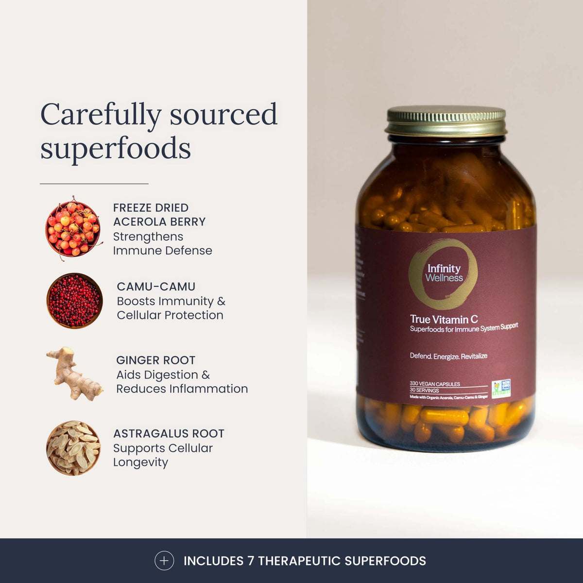 Étiquette du pot de vitamine C Infinity Greens avec ingrédients