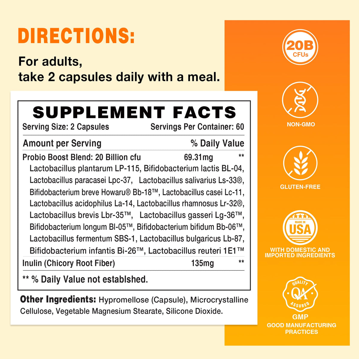 Étiquette du Probiotic 16 de Vitamin World avec informations nutritionnelles