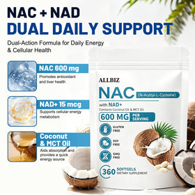 Étiquette du produit ALLBIZ NAC 600mg avec ingrédients détaillés