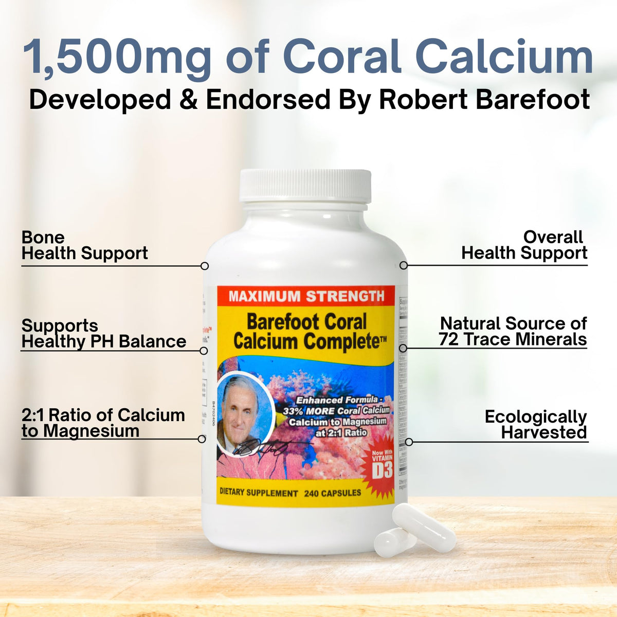 Étiquette du produit Barefoot Coral Calcium avec ingrédients